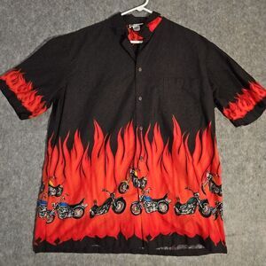Aloha Republic Hawaiian XL Shirt Motorcycles Bikes Flames Black Red Camp VTG